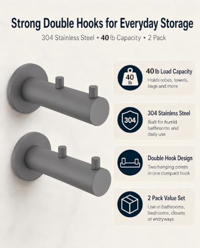 Double Heavy Duty wall Hooks (Cement Gray)
