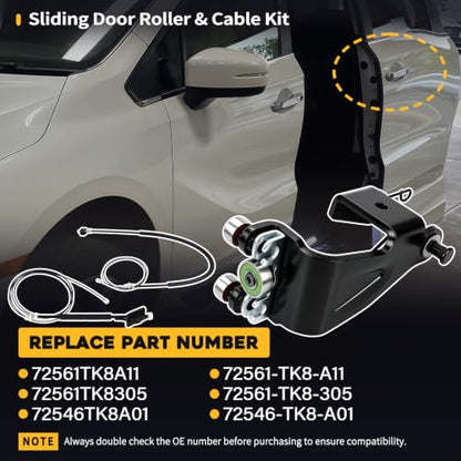 Sliding Door Roller with Metal Bearing & Cable Kit Power Slide Door Hinge Fit for Honda Odyssey EX EX
