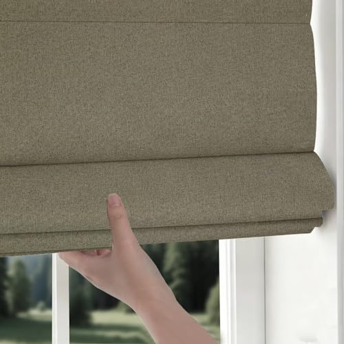 No Drill Roman Shades Cordless Blinds Blackout for Indoor Windows (Brown / 36"W x 50"H)