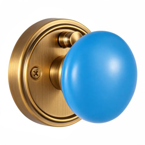 Porcelain Privacy Door Knob with Antique Brass Finish Base TC