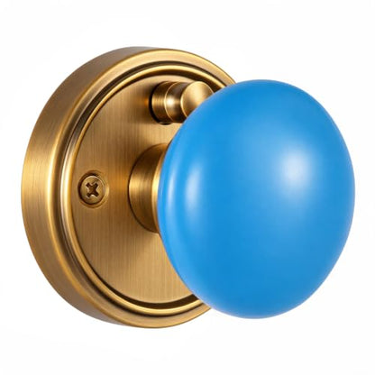 Porcelain Privacy Door Knob with Antique Brass Finish Base TC