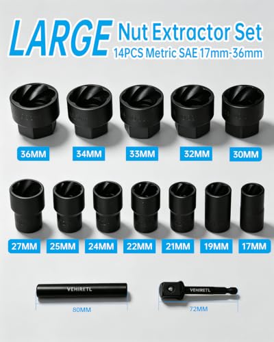 Bolt Nut Extractor Set Impact Lug Nut Removal Extractor Tool