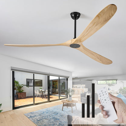 84 Inch Solid Wood 3 Blade No Light Ceiling Fan (Black / 84'')