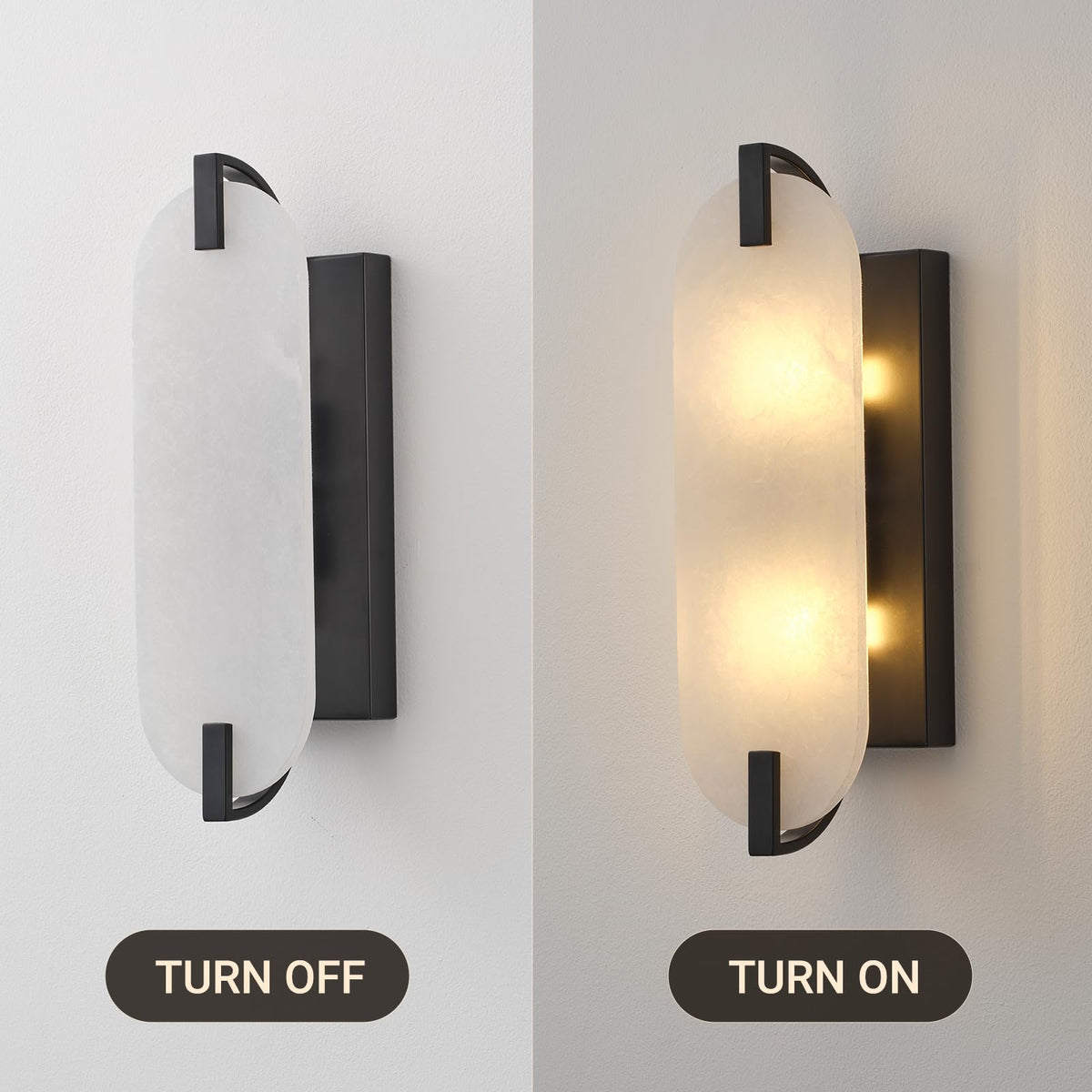 Modern Alabaster Wall Sconces (Black-15.7in-1 Pack)