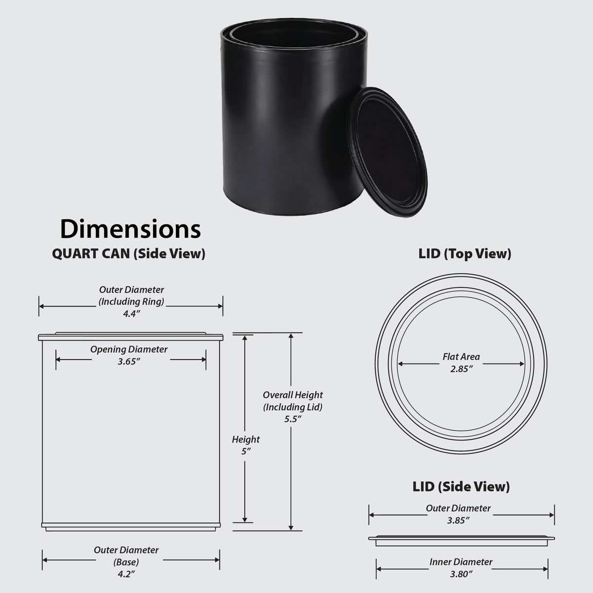 Plastic Paint Can Bucket 1QT Pack of 4 w (1QT-4units)