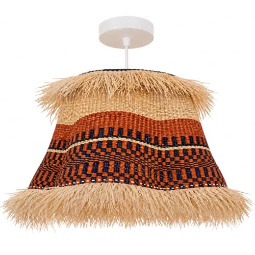 10in Boho Handwoven Pendant Light Shade with Raffia Fringe Ceiling Decor
