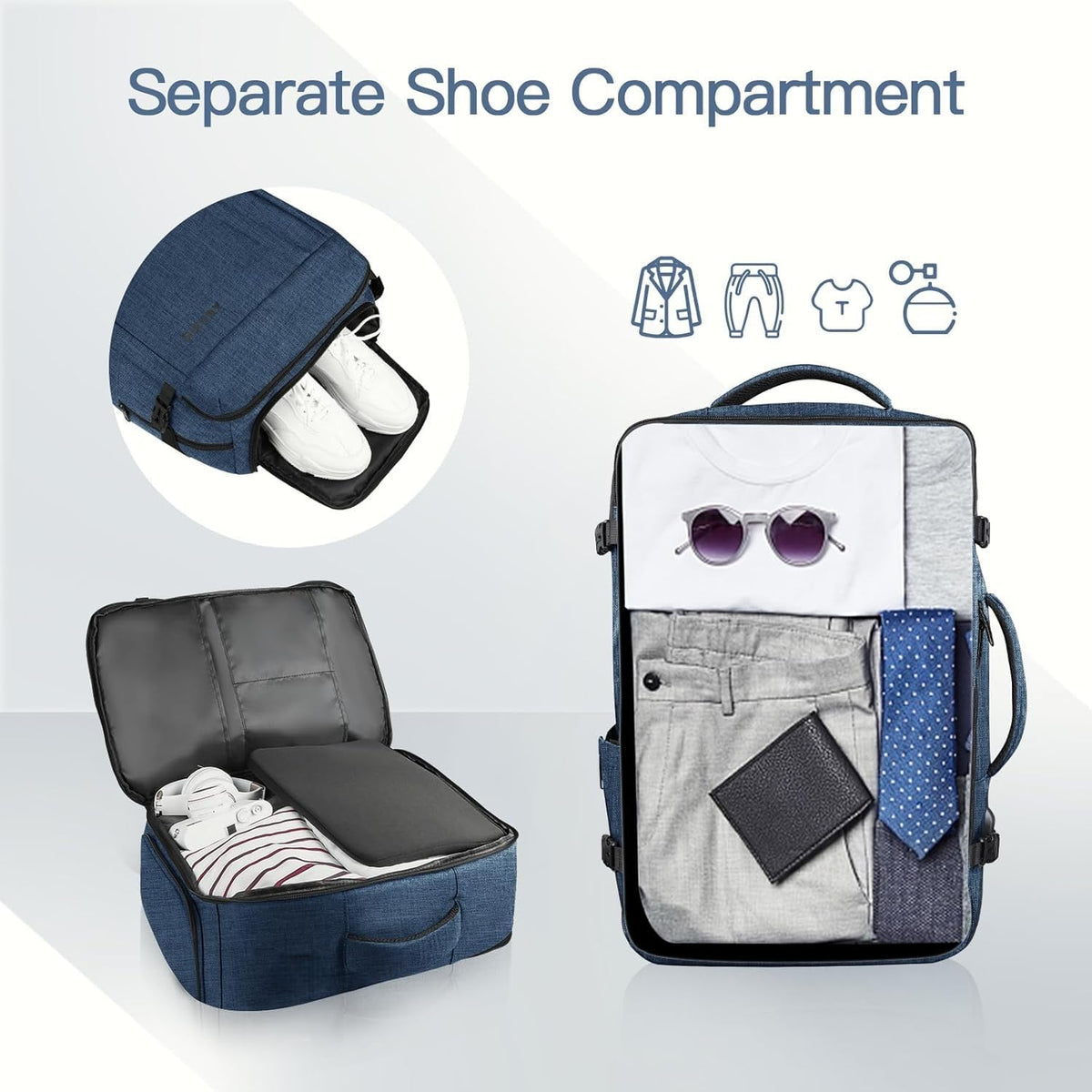 55L Extra Large Travel Backpack for Men (Blue / 3X-Large(22"x14"x10"))