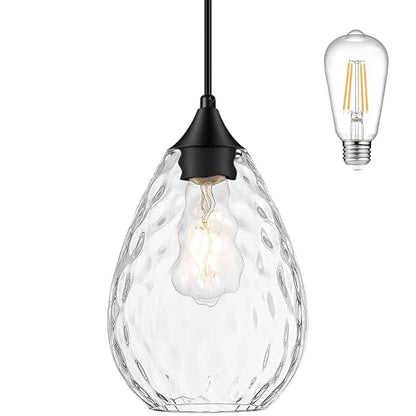 Glass Pendant Lights Kitchen Island 6" Pendant Light Fixtures Hammered Clear Glass Height Adjustable Modern Hanging Pendant Lights for Dining Room