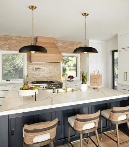 17.8" Black Gold Metal Dome Pendant Lights for Kitchen Island