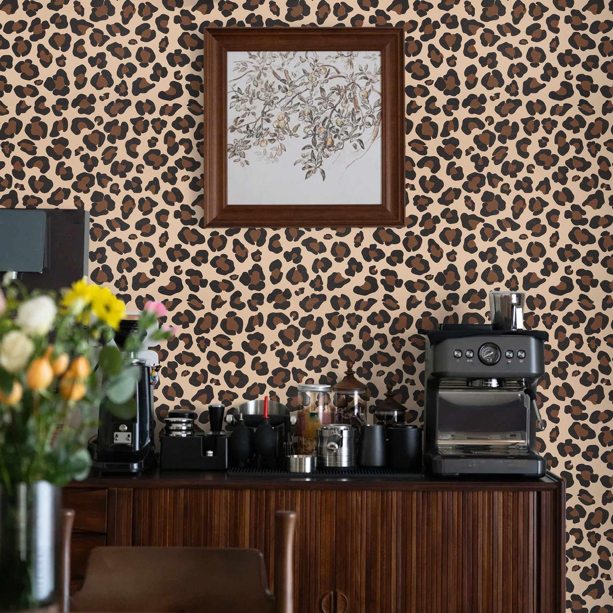 Cheetah Print Decor Peel and Stick Wallpaper (Black/Brown / 17.3" x 393.7")