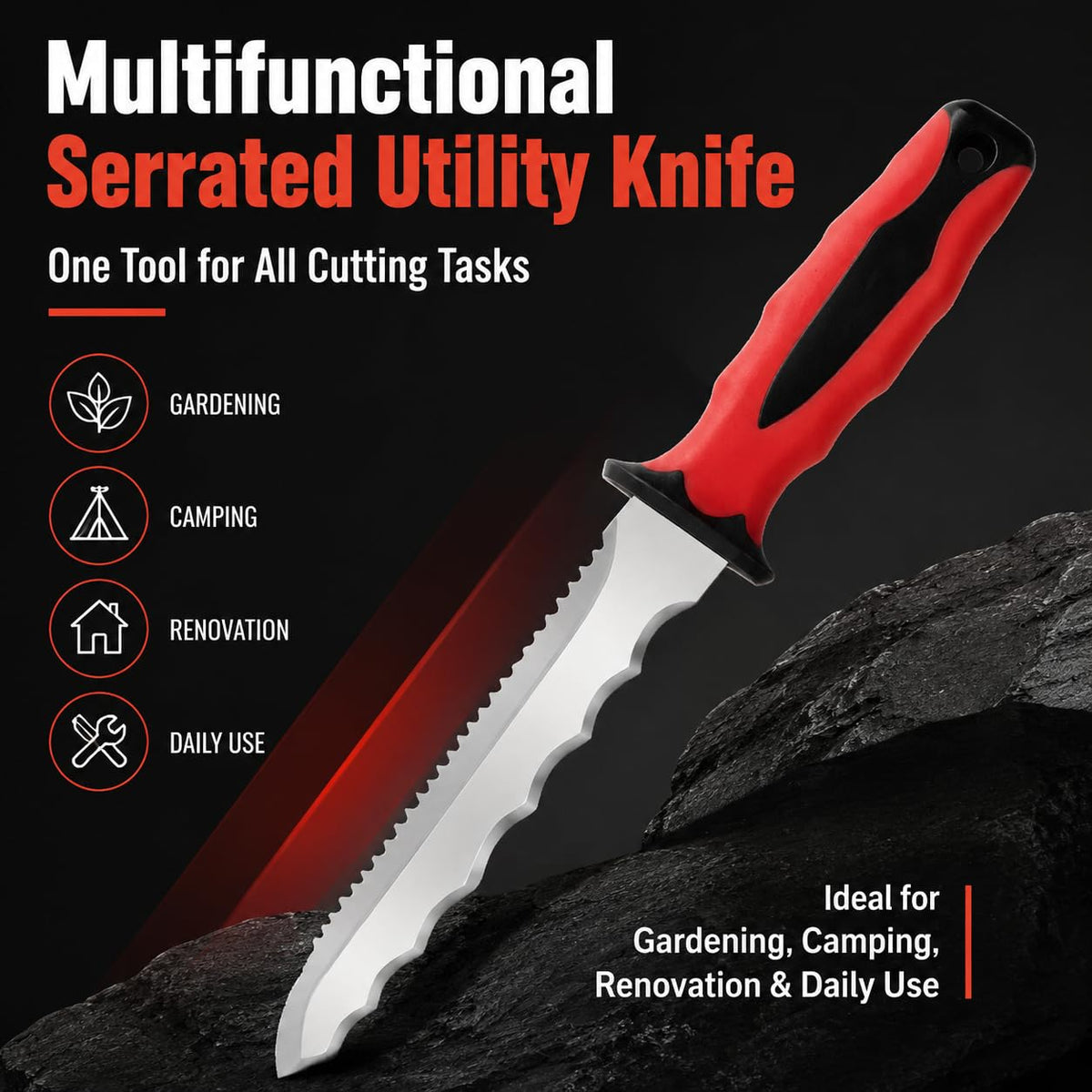 Double Side Serrated Insulation Knife (Red / 8 IN)