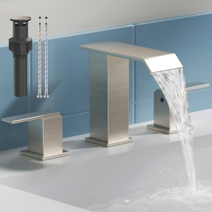 SSREEZNX Bathroom Sink Faucet 3 Hole (Modern Widespread - 8" / Brushed Nickel)