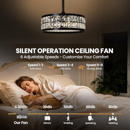 Caged Ceiling Fan with Lights and Remote 20 Inch Gold Crystal Fandelier Ceiling Fan Modern Farmhouse Chandelier Fan Light