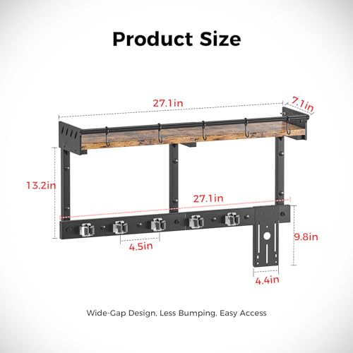 Heavy Duty Wall Mount Mop and Broom Organizer with Hooks