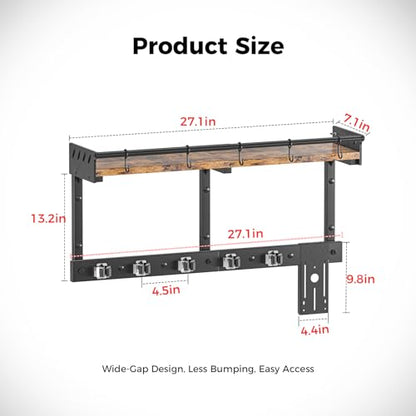 Heavy Duty Wall Mount Mop and Broom Organizer with Hooks