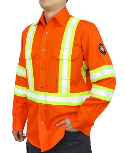 Vented FR High Vis Shirts Reflective Pearl Snaps Summer Work Safety