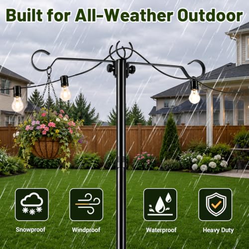 Outdoor String Light Poles 10 ft with Detachable Side Crossbars