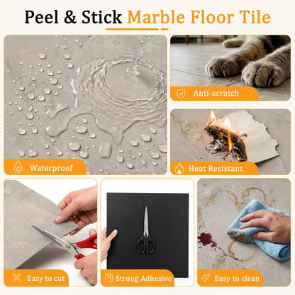 Peel and Stick Floor Tile 18x18 Marble Vinyl Flooring Waterproof 30PC (Beige / 30 Pack)