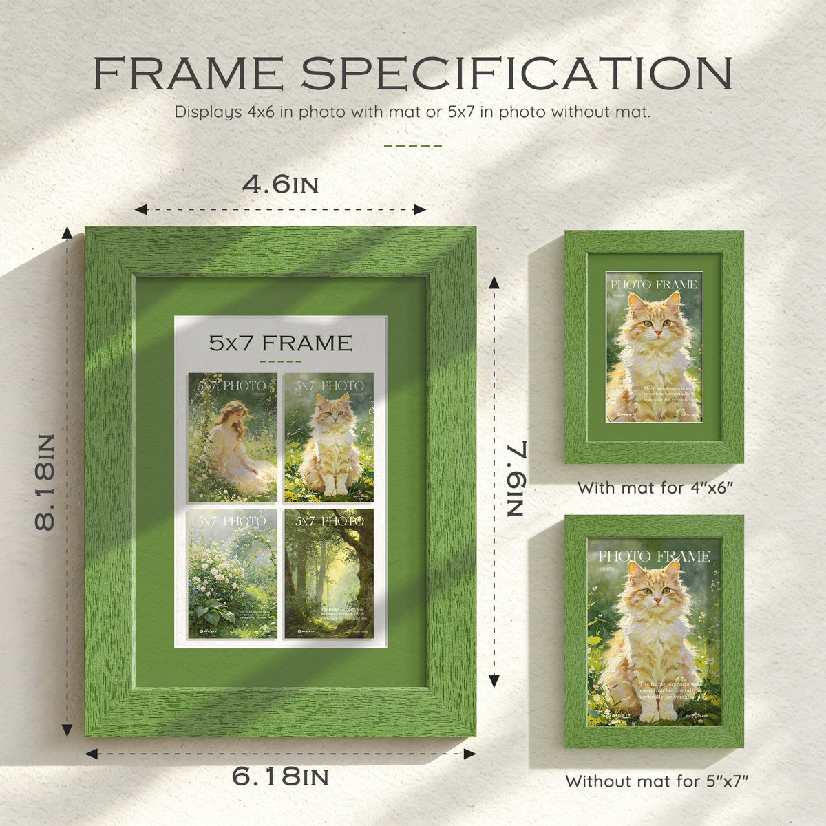 5x7 Green Wood Grain Picture Frame (Green Frame Green Mat / 5x7)