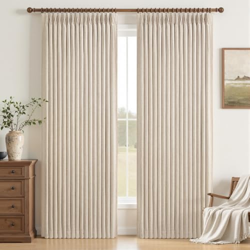 Extra Long 132 Inch Natural Linen Blackout Heavy Large Curtains 2 Panels for Rustic Living Room High Ceiling to Floor Windows (Natural / 50"W x 132"L (Pack of 2))