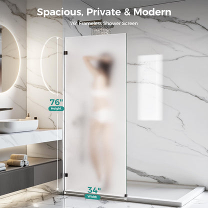 Shower Glass Panel Fixed (Matte Black - Frosted / 34"W x 76"H - 10mm)