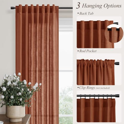 Terracotta Linen Curtains 108 Inches Long for Living Room 2 Panels (Terracotta / 52"W x 108"L (Pack of 2))