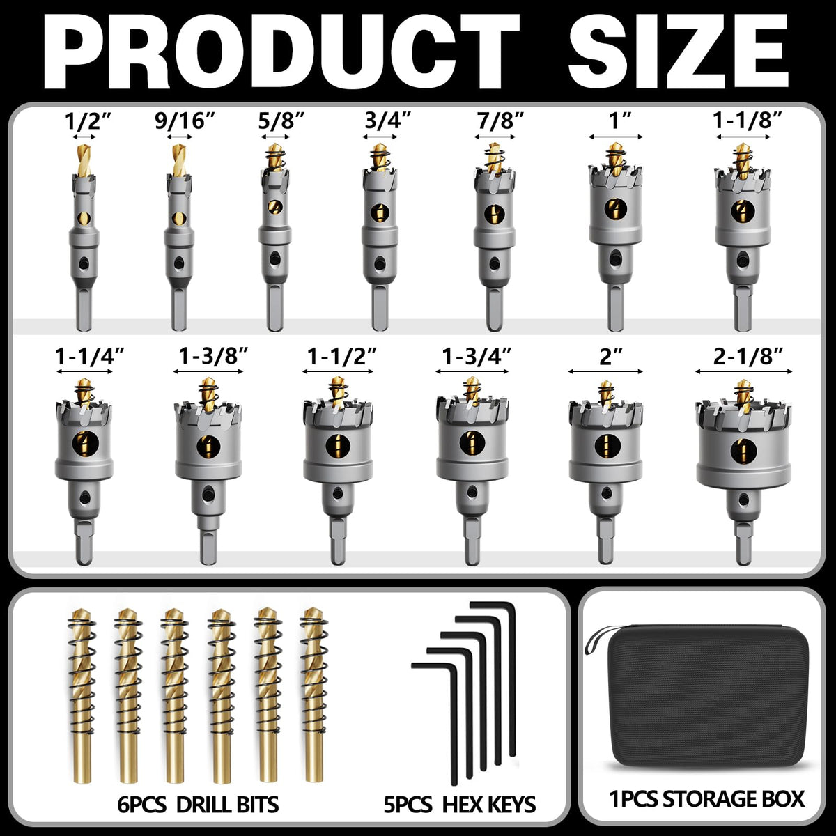 Hole Saw Kit for Metal (24PCS((1/2" - 2-1/8"))
