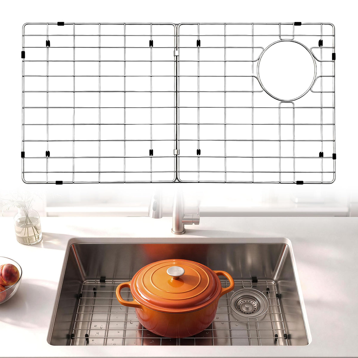 Stainless Steel Detachable Sink Grid (28-1/2" x 14-3/8" Rear Right Drain)