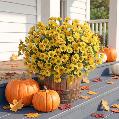 Artificial Mums for Outdoors Fall Decor (A-yellow / 10.6 inch)