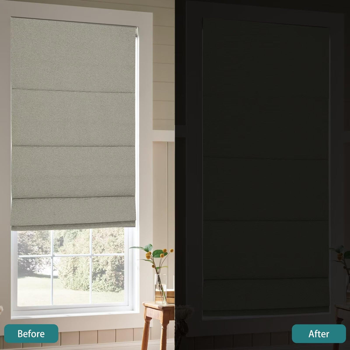 No Drill Roman Shades Cordless Blinds Blackout for Indoor Windows (Beige / 22"W x 50"H)