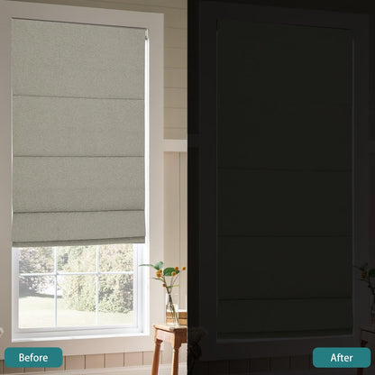 No Drill Roman Shades Cordless Blinds Blackout for Indoor Windows (Beige / 22"W x 50"H)