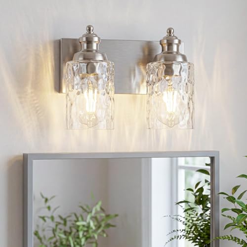 2 Light Bathroom Light Fixtures with Water Ripple Glass (Brushed Nickel / 2-light)