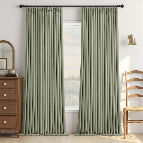 Sage Pleated Linen Blackout Curtains 96 Inch Long for Bedroom Living Room (Sage Green / 50"W x 96"L (Pack of 2))