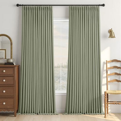 Sage Pleated Linen Blackout Curtains 96 Inch Long for Bedroom Living Room (Sage Green / 50"W x 96"L (Pack of 2))