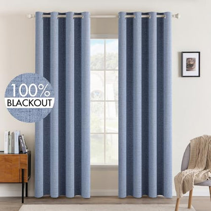 100% Blackout Linen Curtains for Bedroom 52x84 Inches Stone Blue (Stone Blue / 52"W x 84"L (Pack of 2))