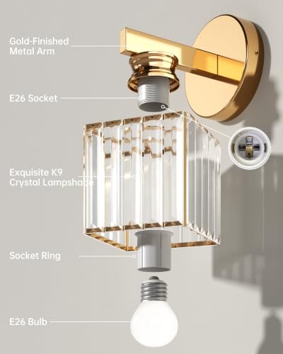 Hardwired Wall Sconces Set of Two with Crystal Lampshade