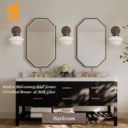 Milk Glass Wall Sconces Hardwired Wall Lamp Bathroom Vanity Light Bedroom Wall Sconces