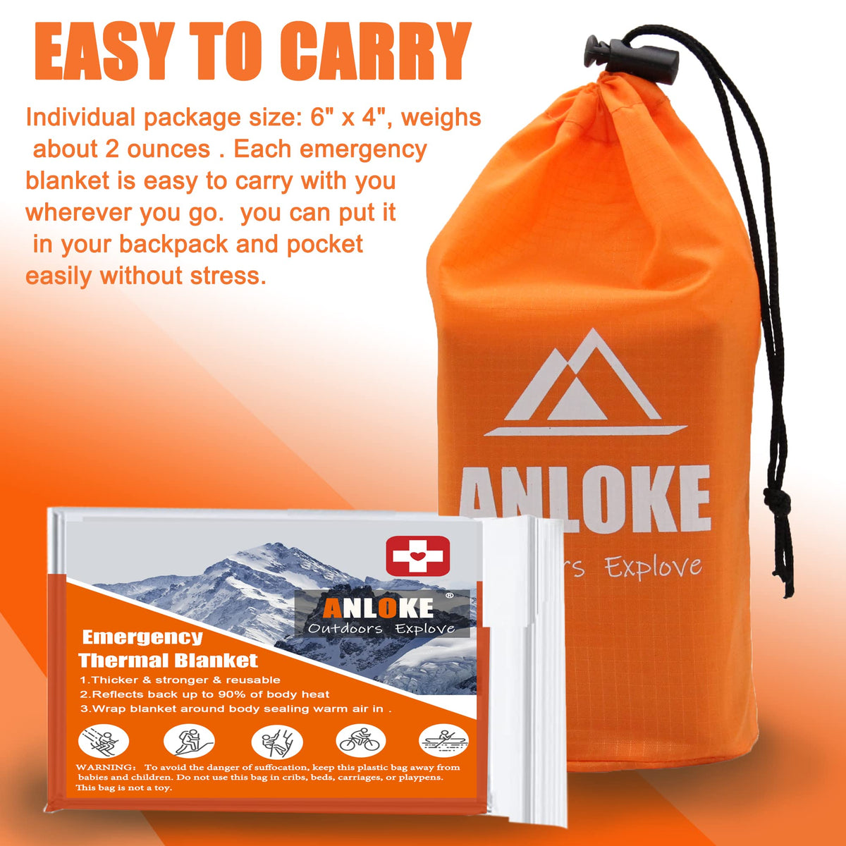 Emergency Blanket Mylar Thermal Blanket (Orange-4 Pack)