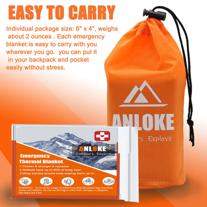 Emergency Blanket Mylar Thermal Blanket (Orange-4 Pack)
