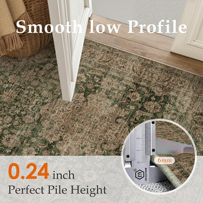 3x5 Washable Area Rug Green Brown Vintage Rug for Entryway (Green/Brown / 3' x 5' (Rectangular))