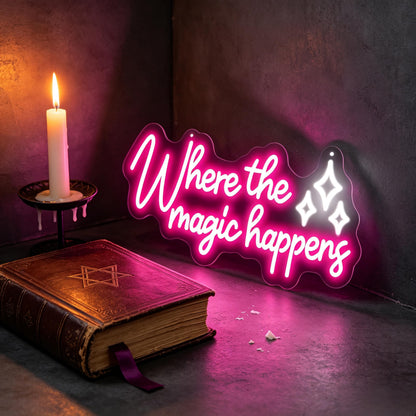 Where the magic happens Neon Sign Home Party Bedroom Bar Accent‑17.7"x7.9" (Where The Magic Happens)
