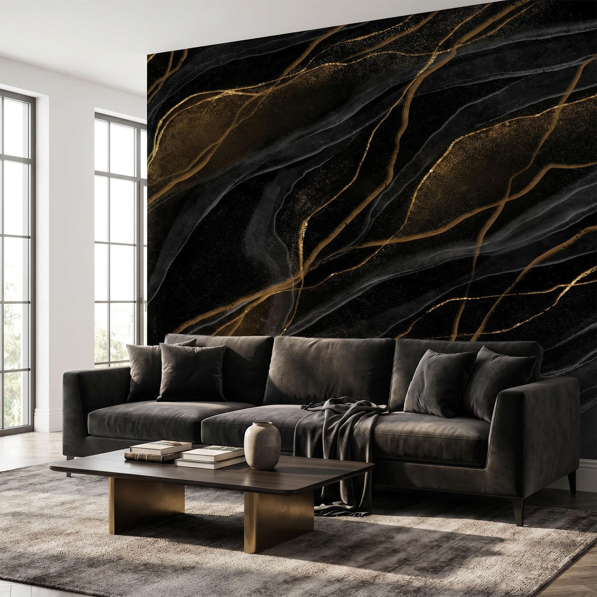 Black Marble Peel and Stick Wallpaper Modern Abstract Wall Murals (Sa Mural 06 / 157" x 110")