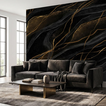 Black Marble Peel and Stick Wallpaper Modern Abstract Wall Murals (Sa Mural 06 / 157" x 110")