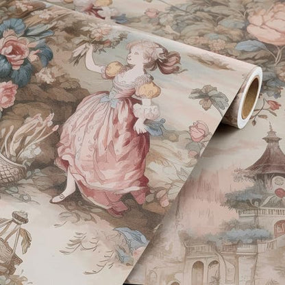 French Wallpaper Peel and Stick Vintage Cottage Core Floral Toile Wallpaper