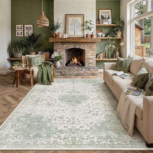 Green 8x10 Area Rug Washable for Living Room (Y|green / 8' x 10' (Rectangular))
