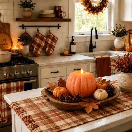 Pumpkin Flameless Candle Remote Control Battery Operated Orange 6x6.5 Inch for Home Autumn Halloween Decoration