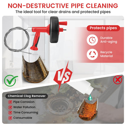 Drain Auger Plumbing Snake with Drill Adapter (Red)