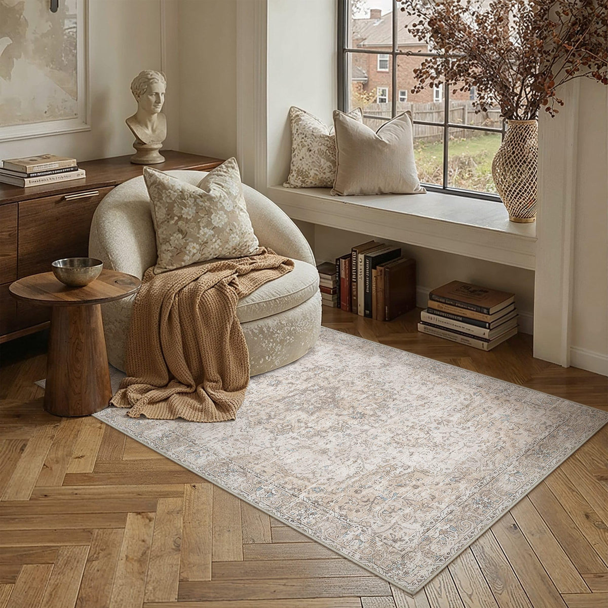 Beige Area Rugs 4x6 Washable Rug Indoor Carpet (Multi Beige / 4' x 6' (Rectangular))