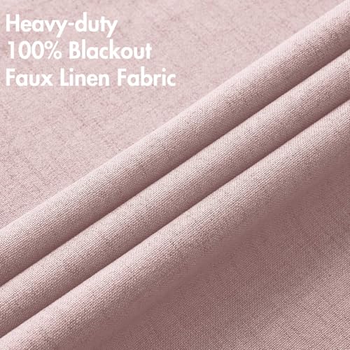 100% Blackout Linen Curtains for Bedroom 52x90 Inches Pink (Pink / 52"W x 90"L (Pack of 2))