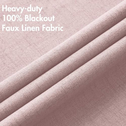 100% Blackout Linen Curtains for Bedroom 52x90 Inches Pink (Pink / 52"W x 90"L (Pack of 2))